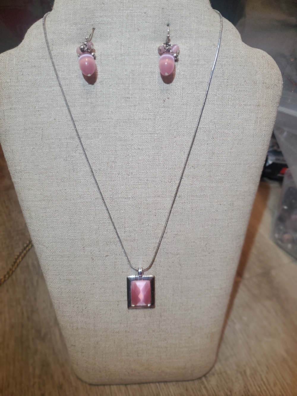 Pink Pendant Necklace and Earring Set - Elegant Pink Jewelry